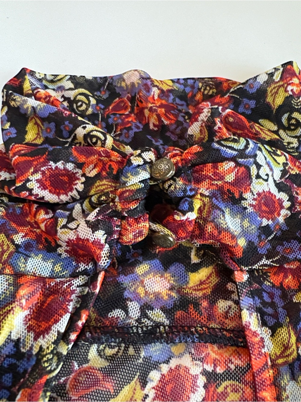 Free People All Dolled Up Black Floral Print Mesh Long Sleeve top - Picture 6 of 10